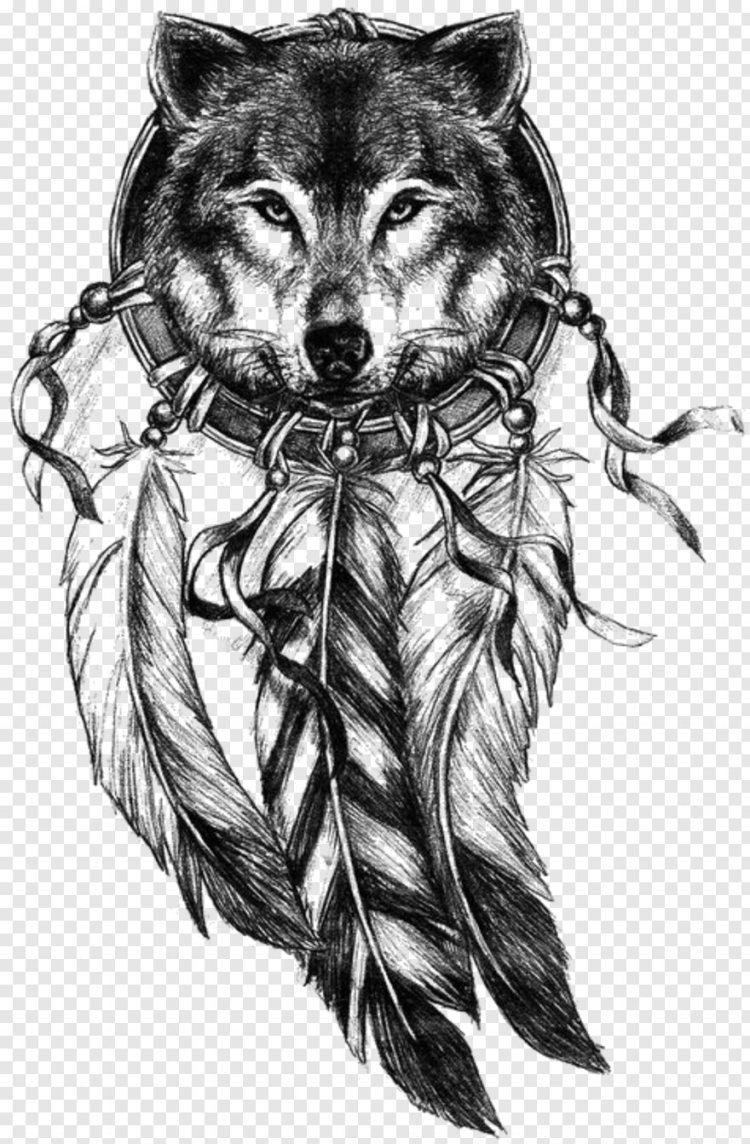 Переводная татуировка волк ловец снов