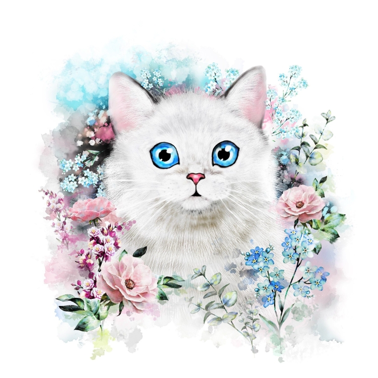 Мультяшный кот с цветами