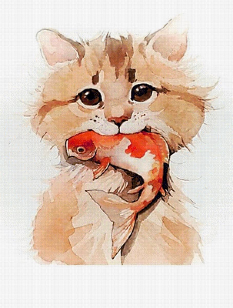 Кот с подарком рисунок