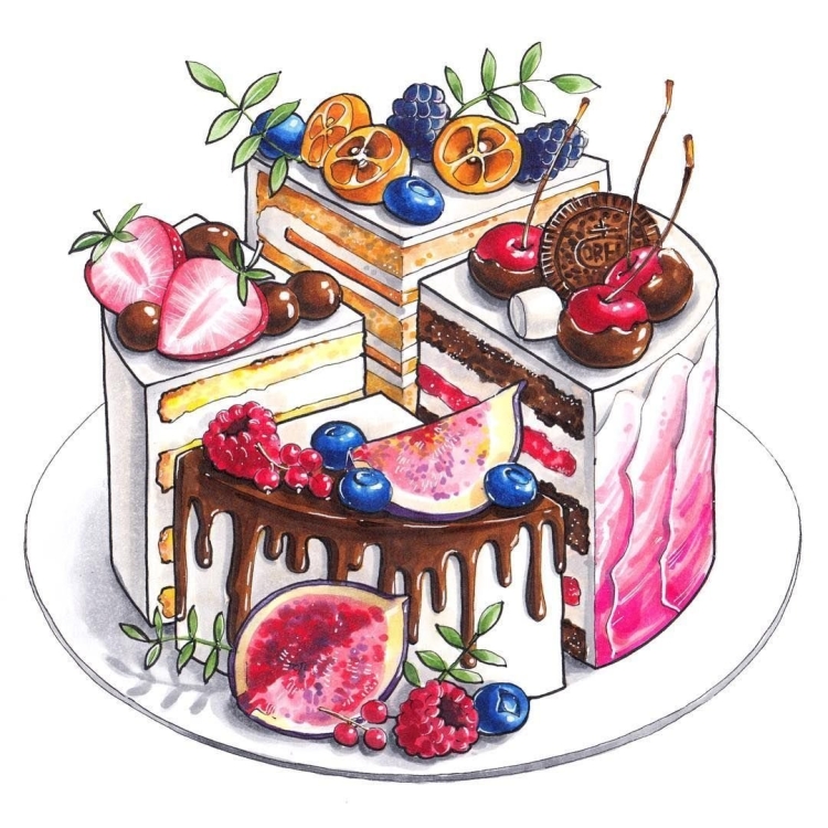 Нарисованный мультяшный торт