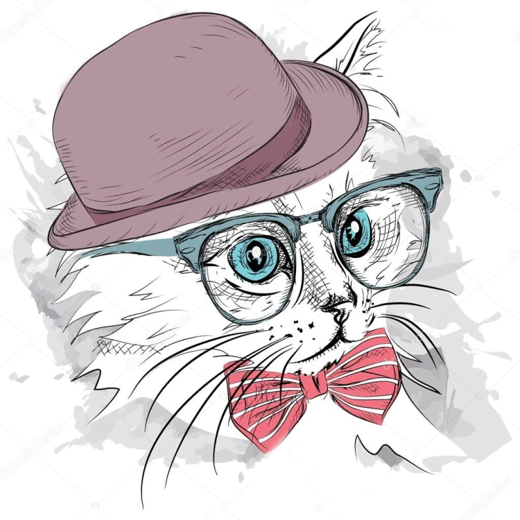 Рисунок котик в шляпе