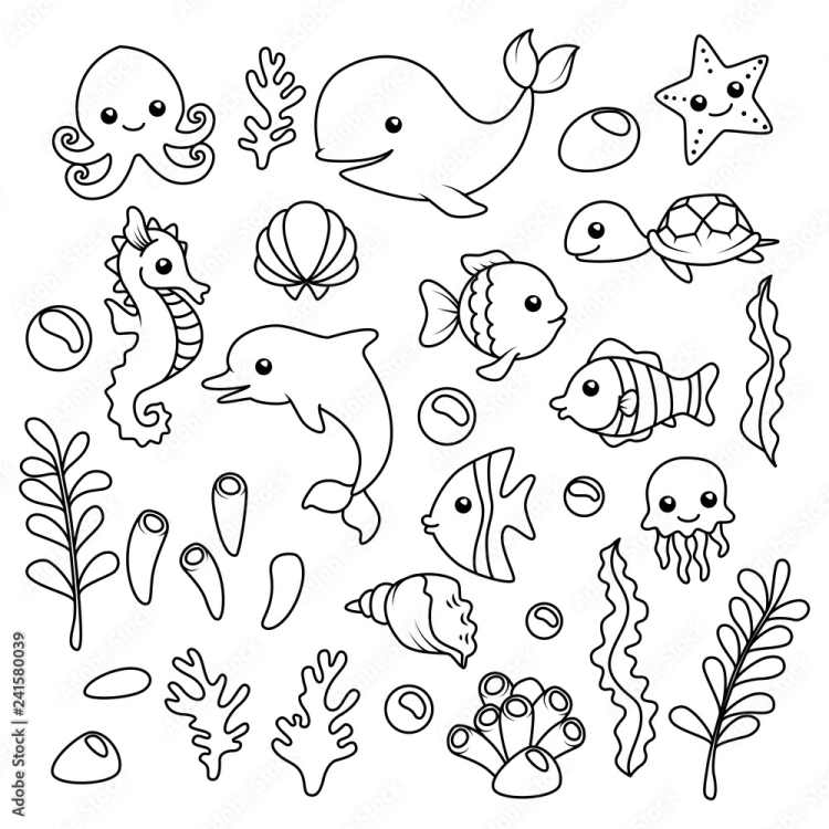 Морские животные детские рисунки