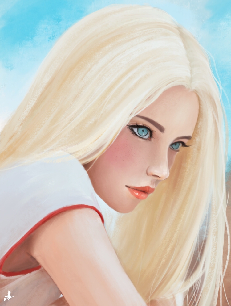 Мультяшная девушка блондинка с голубыми глазами