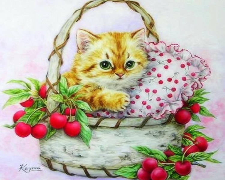 Котенок в корзинке рисунок