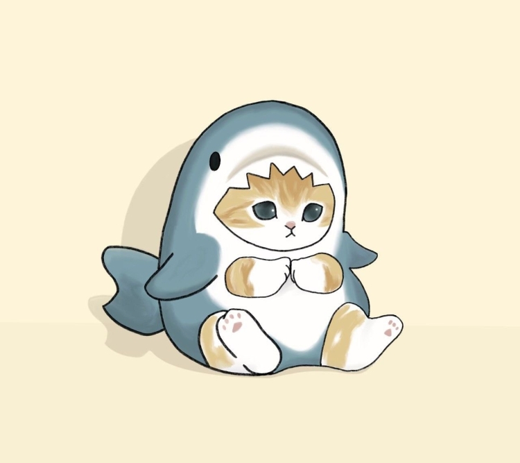 Котенок в костюме акулы рисунок