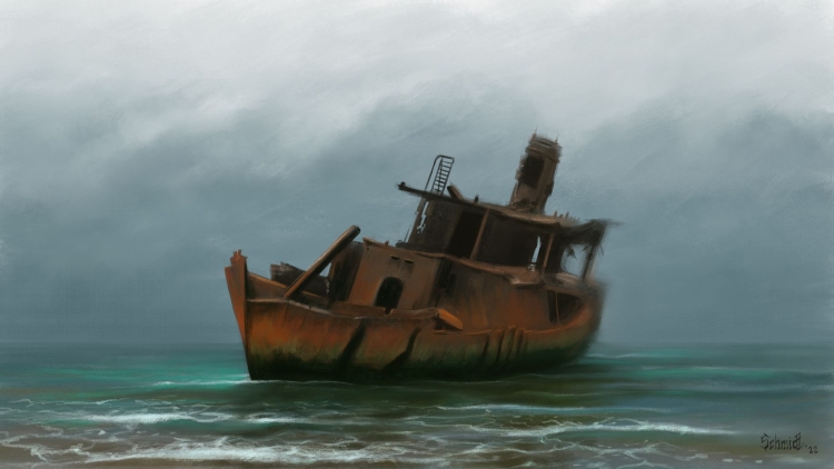 Заброшенный корабль в море