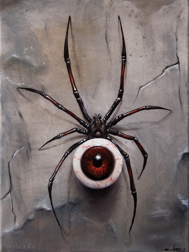 Белый паук с красными глазами