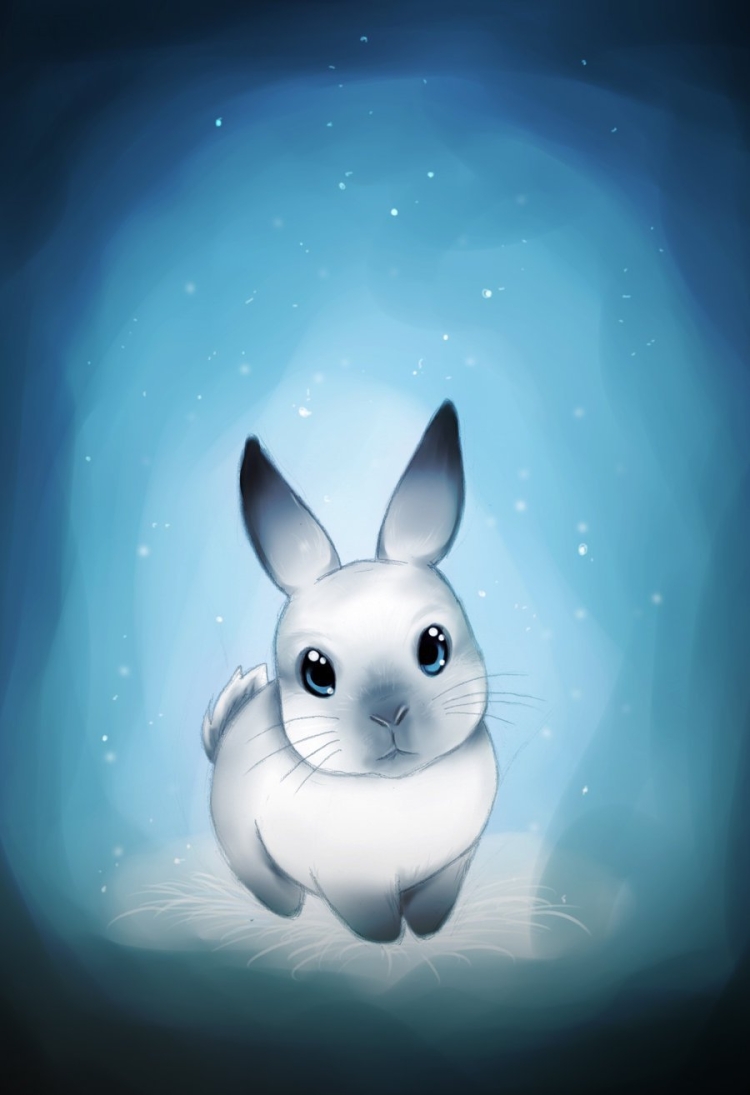 Белый кролик с голубыми глазами