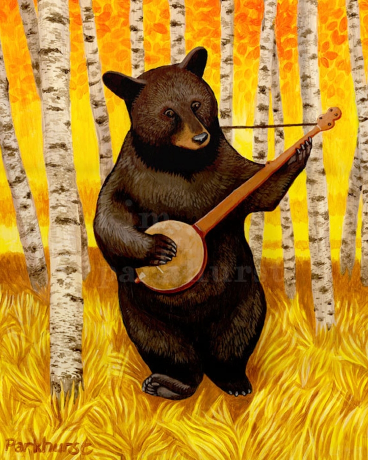 Медведь играет на щепке рисунок