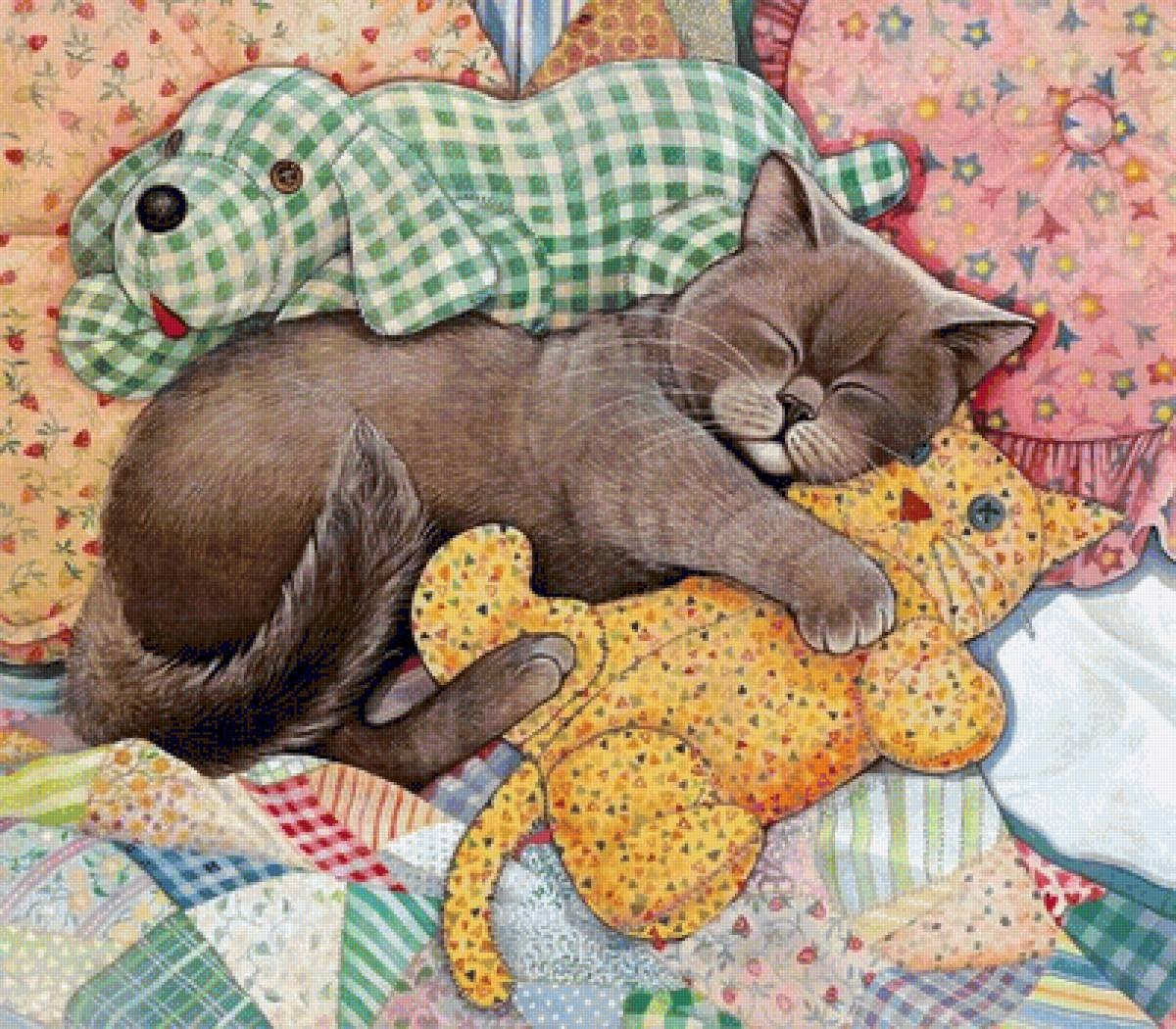 3 котенка спать. Кошка иллюстрация. Спящие котята. Спокойной ночи котики. Картина спящие котики.
