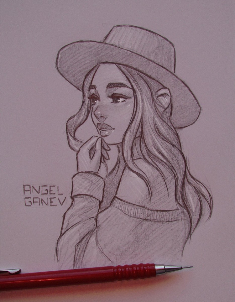 Рисунки для срисовки девушки красным карандашом (44 фото)