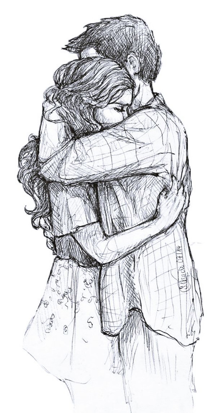 Картинки девушка и парень обнимаются - нарисованные карандашом