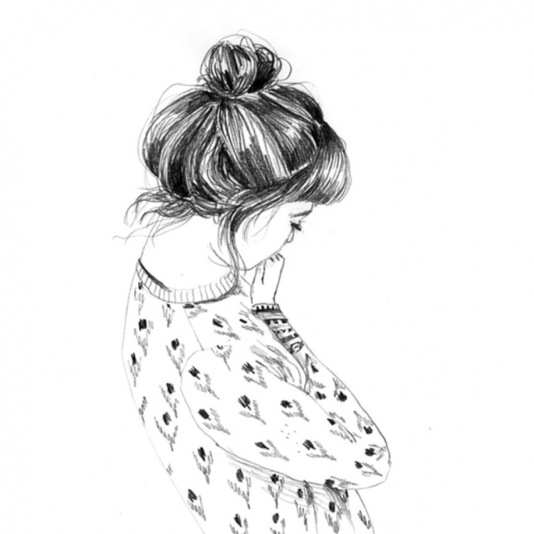 Девушка с пучком со спины рисунок (44 фото)