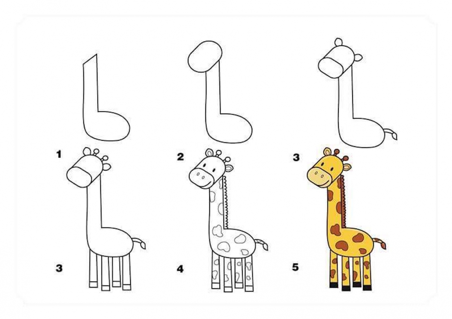 Жираф - учимся рисовать животных поэтапно - КлуКлу