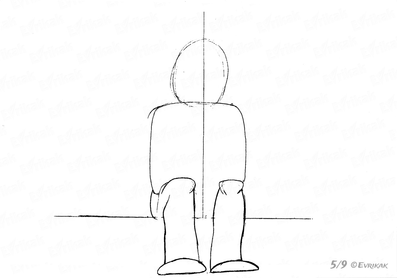 Поэтапный рисунок сидящего человека