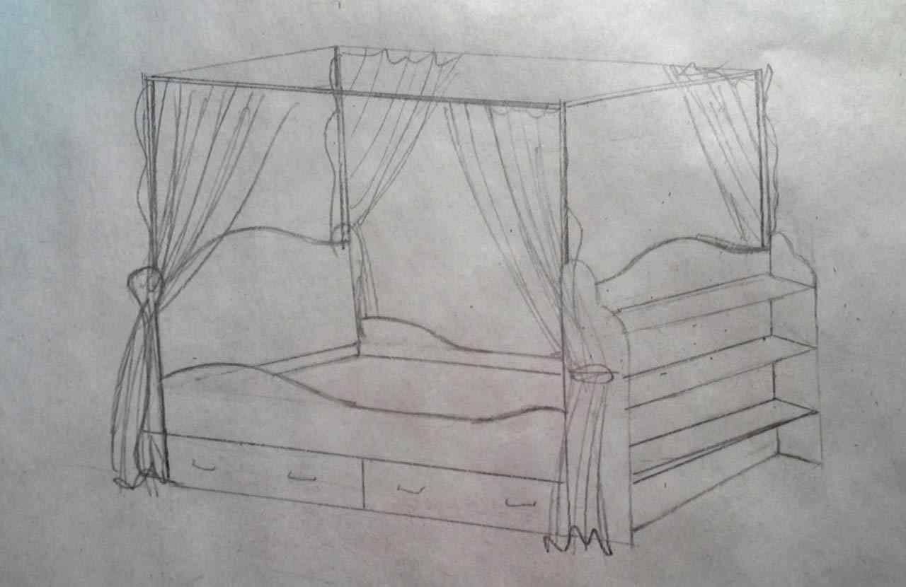 кровать с балдахином чертеж