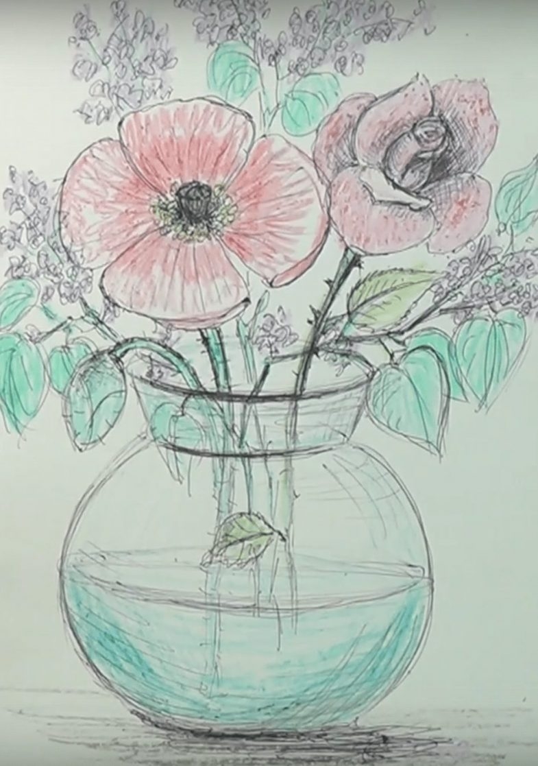 Как нарисовать вазу с цветами карандашами