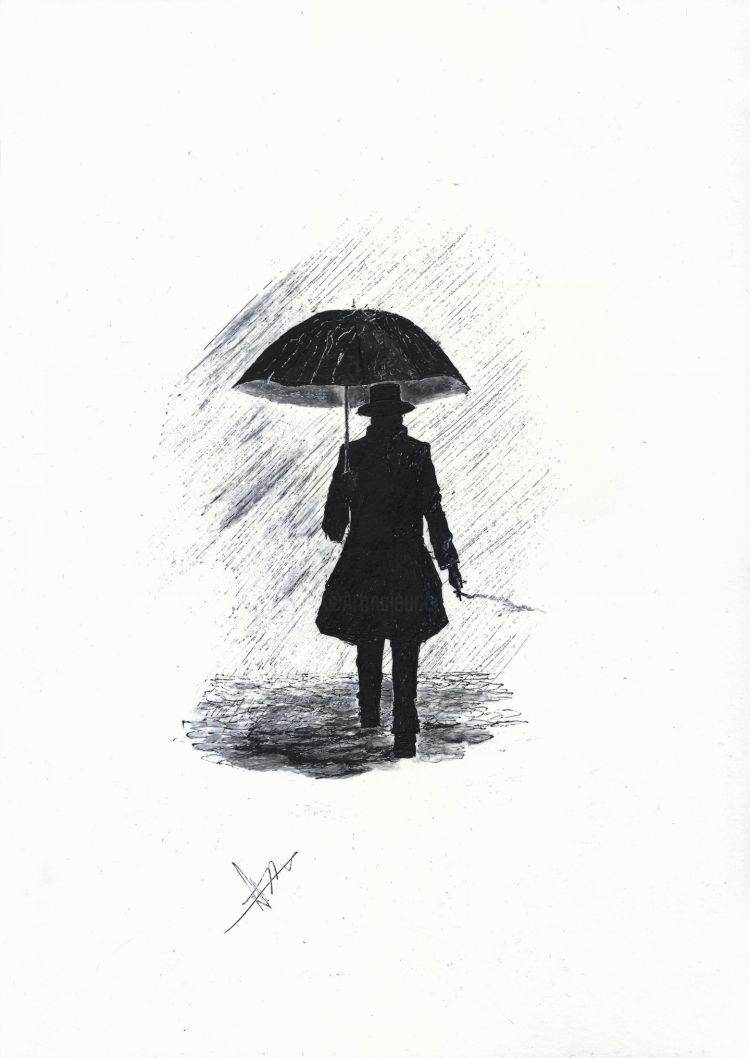 Человек с зонтом скетч