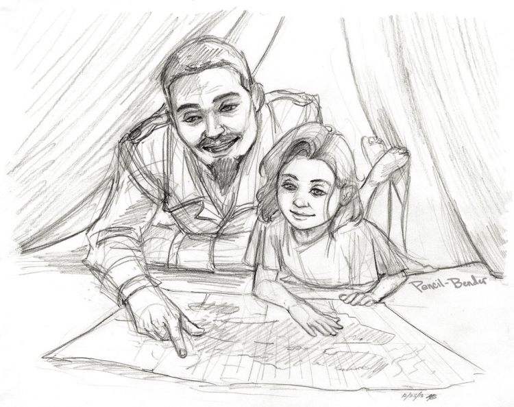 Зарисовка отец и дочь