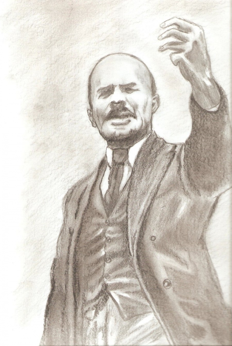 Портрет Ленина черно белый
