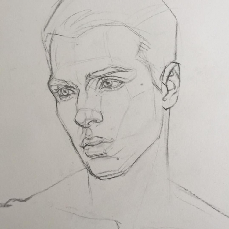 Портрет мужчины в профиль карандашом