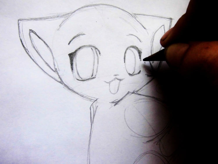 Рисунок карандашом аниме кошка