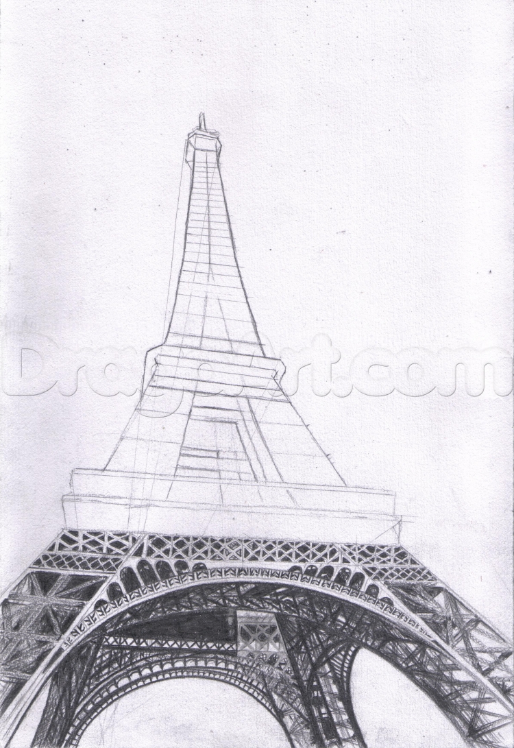 Эйфелева башня рисунок карандашом поэтапно
