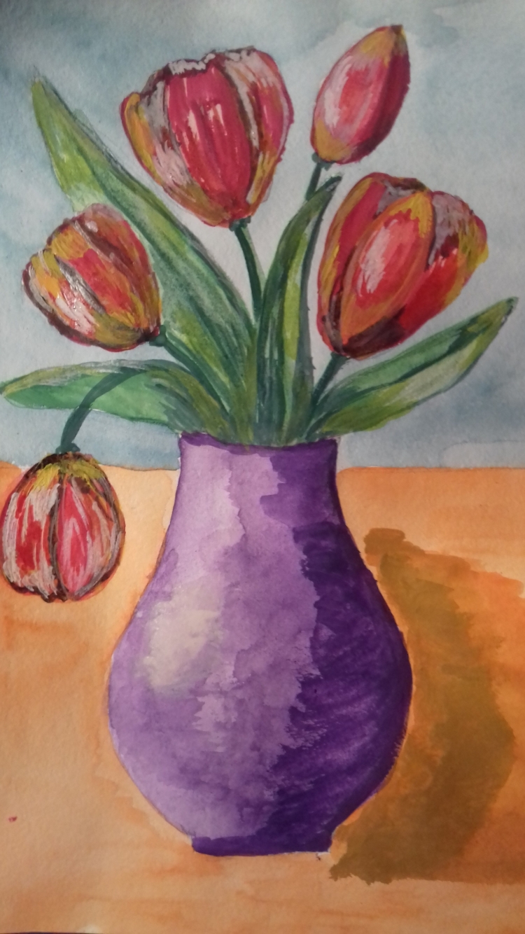 Поэтапное рисование ваза с цветами