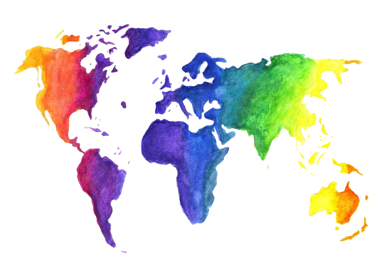 Карта красочно. Контуры материков цветные.