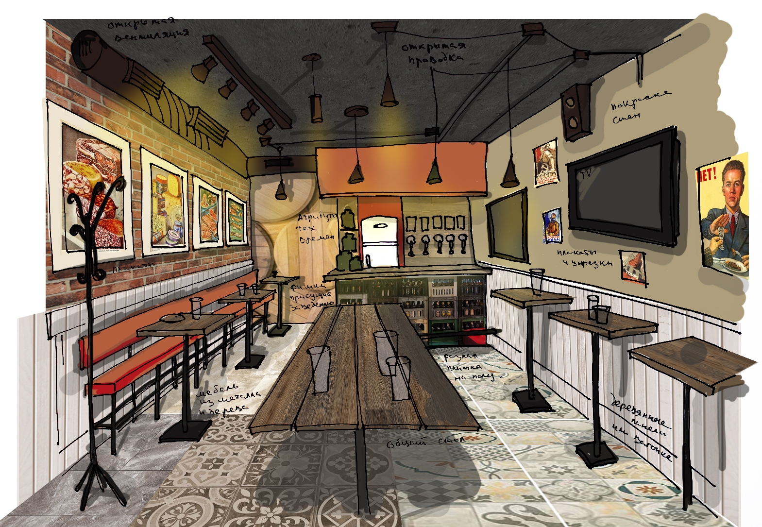 Бар рисунок. Эскиз бара. Нарисованный бар. Интерьер кафе в стиле СССР. Паб рисунок.