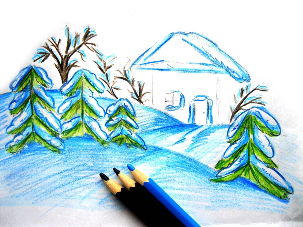 Зимние картинки легко. Зимние рисунки. Зимний рисунок карандашом. Зимние рисунки для срисовки. Рисунок зима простым карандашом.