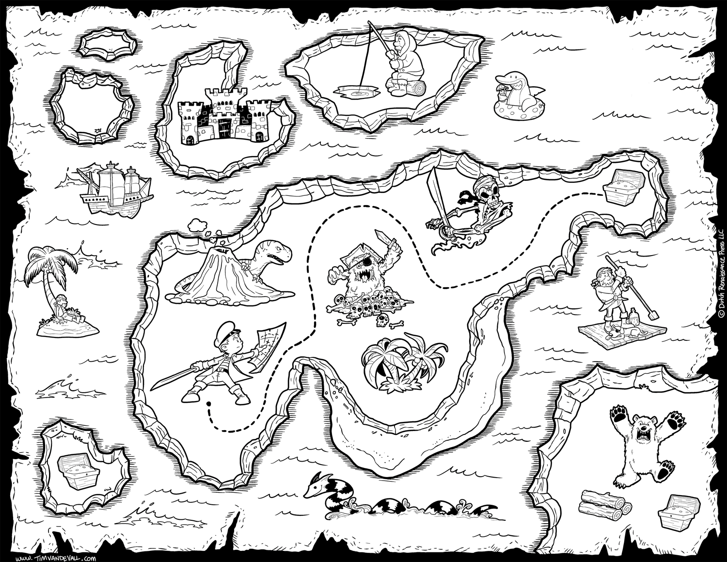 Раскраска Карта сокровищ, скачать и распечатать раскраску раздела Пираты