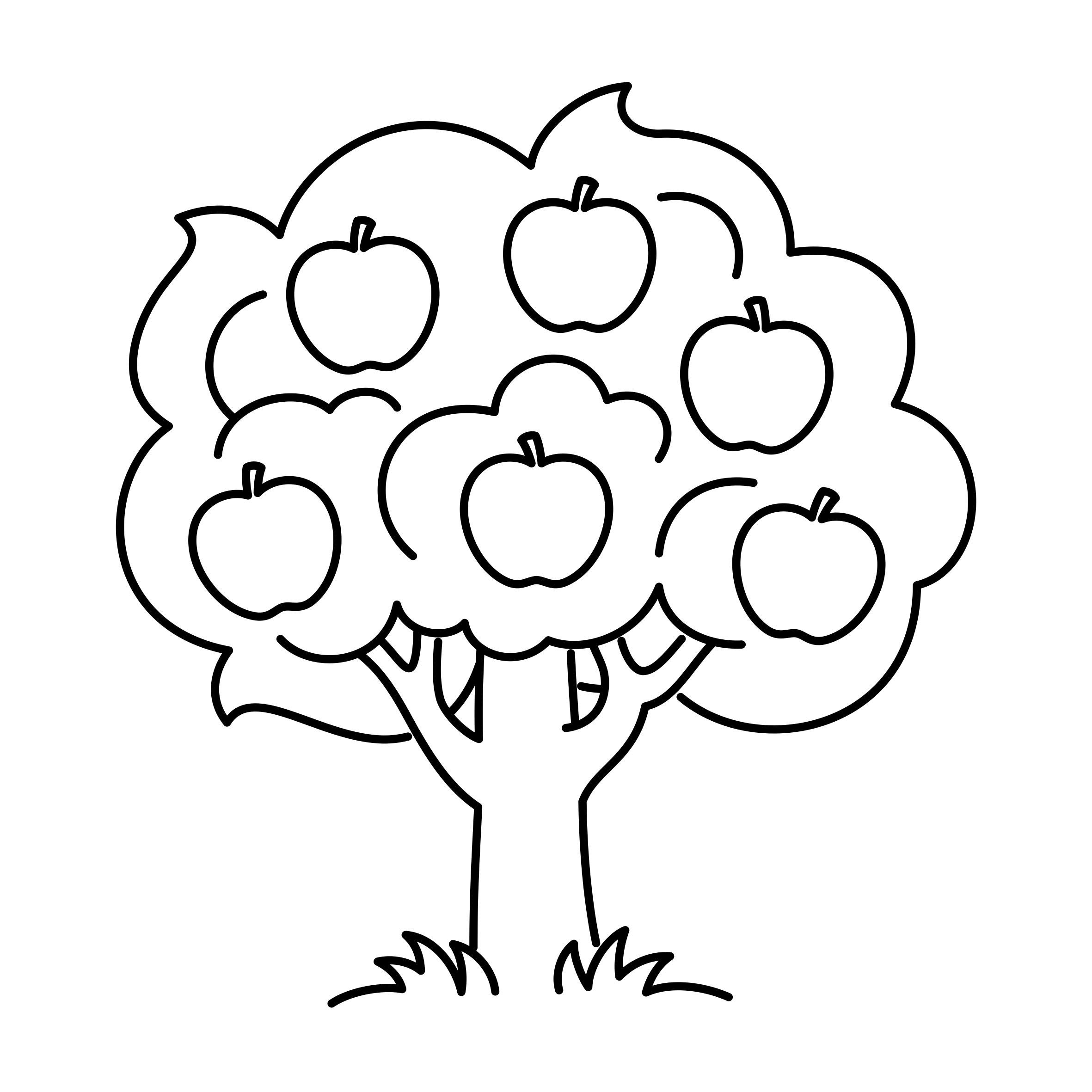 Раскраска яблоня с яблоками для детей