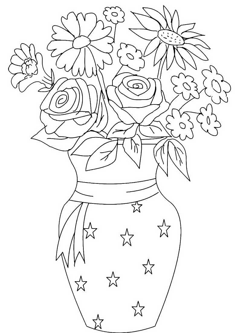 Раскраска Цветы в вазе ♥ Онлайн и Распечатать Бесплатно!