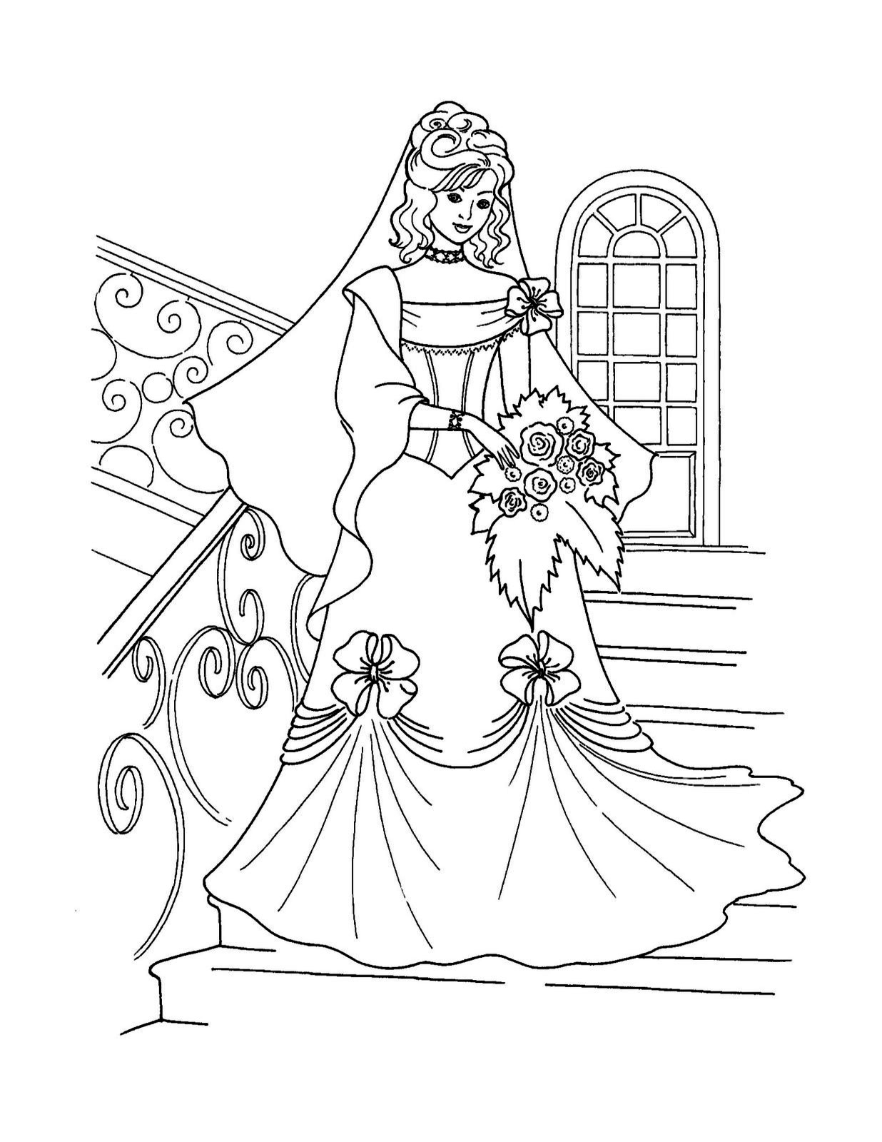 Раскраска - Длинное платье невесты