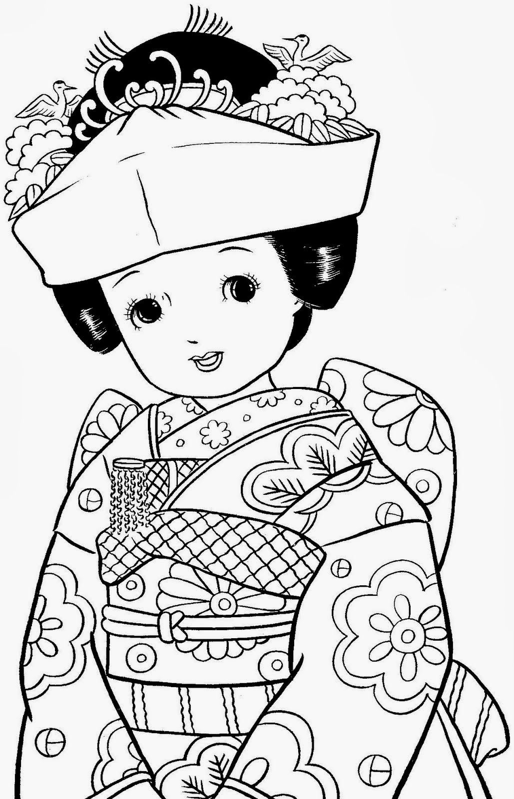 Японка в кимоно рисунок