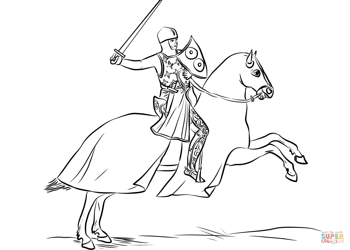 Раскраска рыцарь лошади. Рыцарь на коне