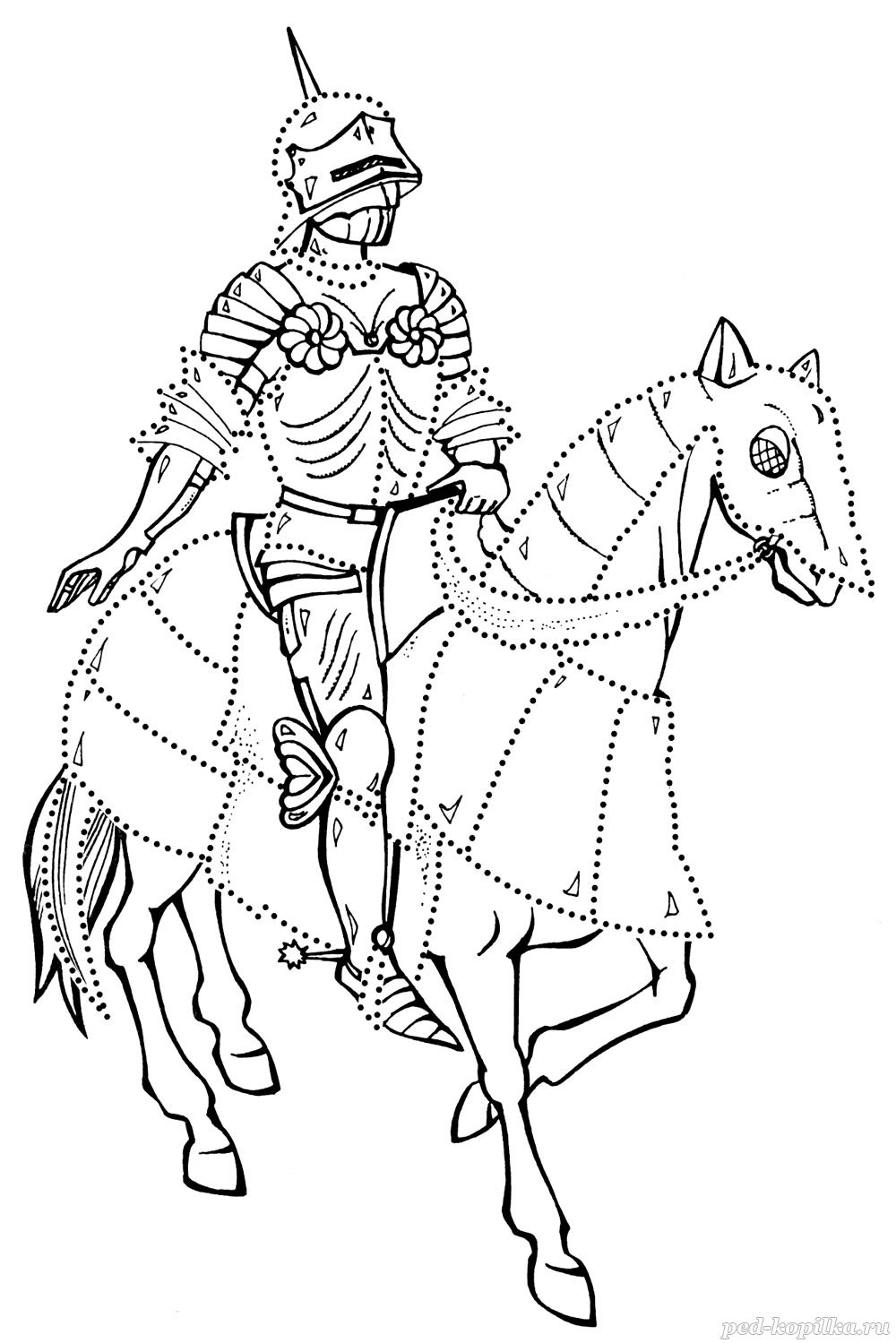 Раскраска - Конный рыцарь на охране