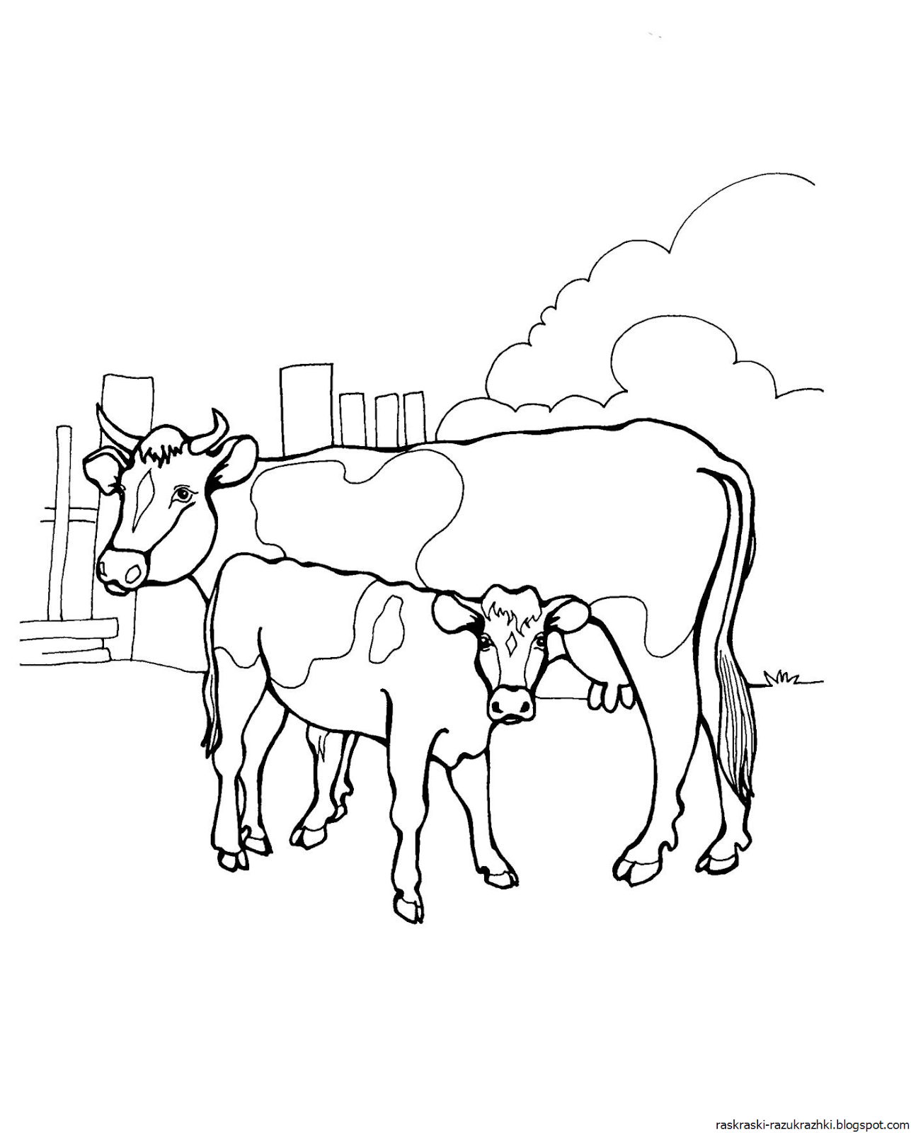 Раскраска Корова с теленком