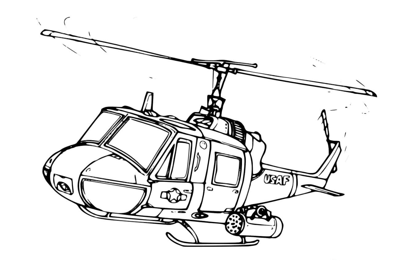 Раскраска полицейский вертолет для детей | Премиум векторы
