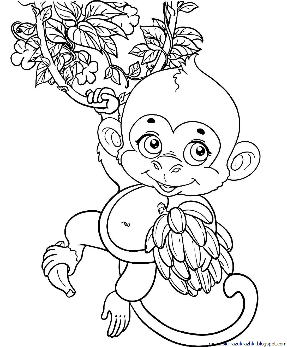 обезьяна с бананом качается на лиане