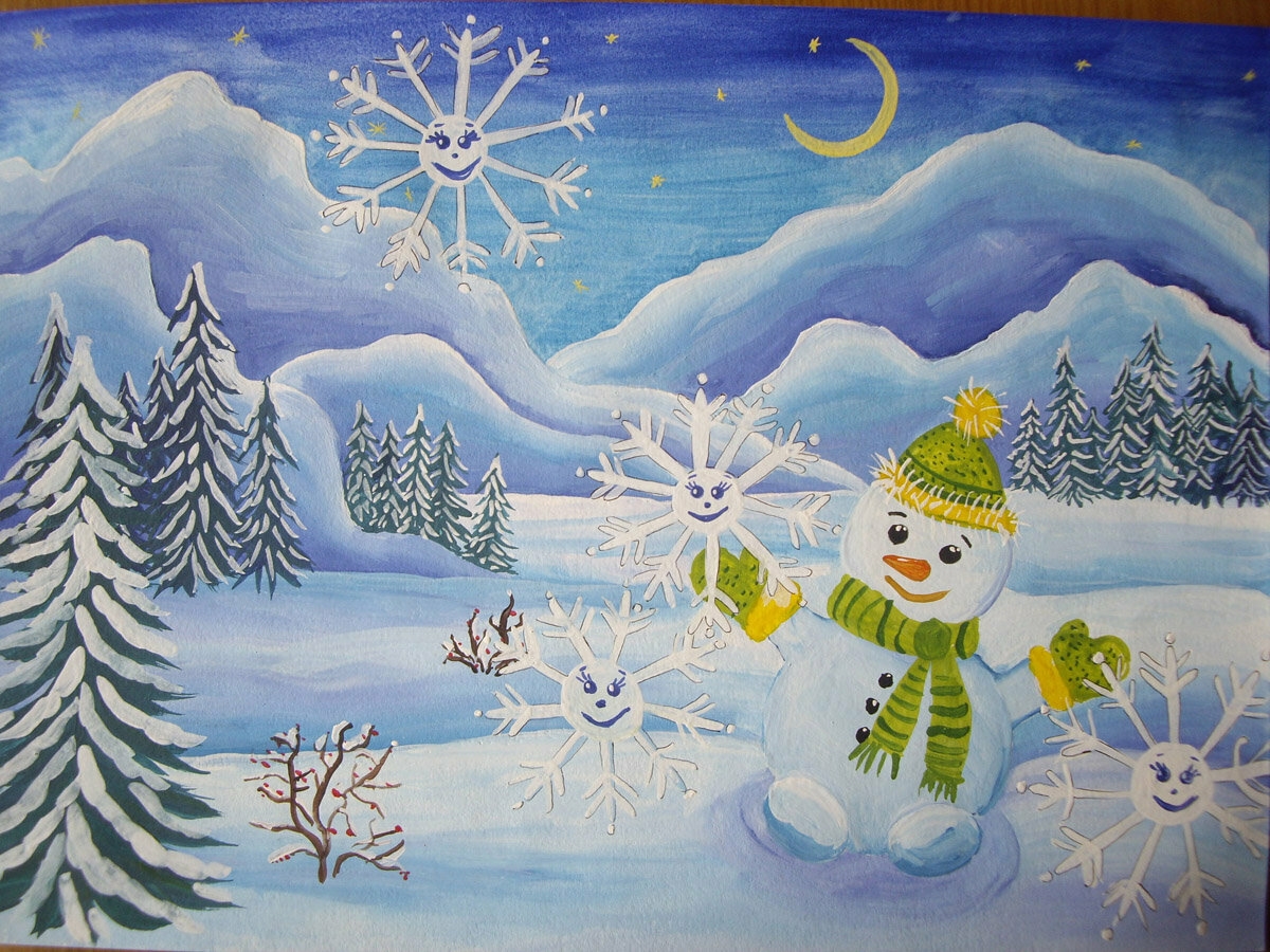 Конспекты занятий по рисованию для детей в ДОУ на тему «Зима»