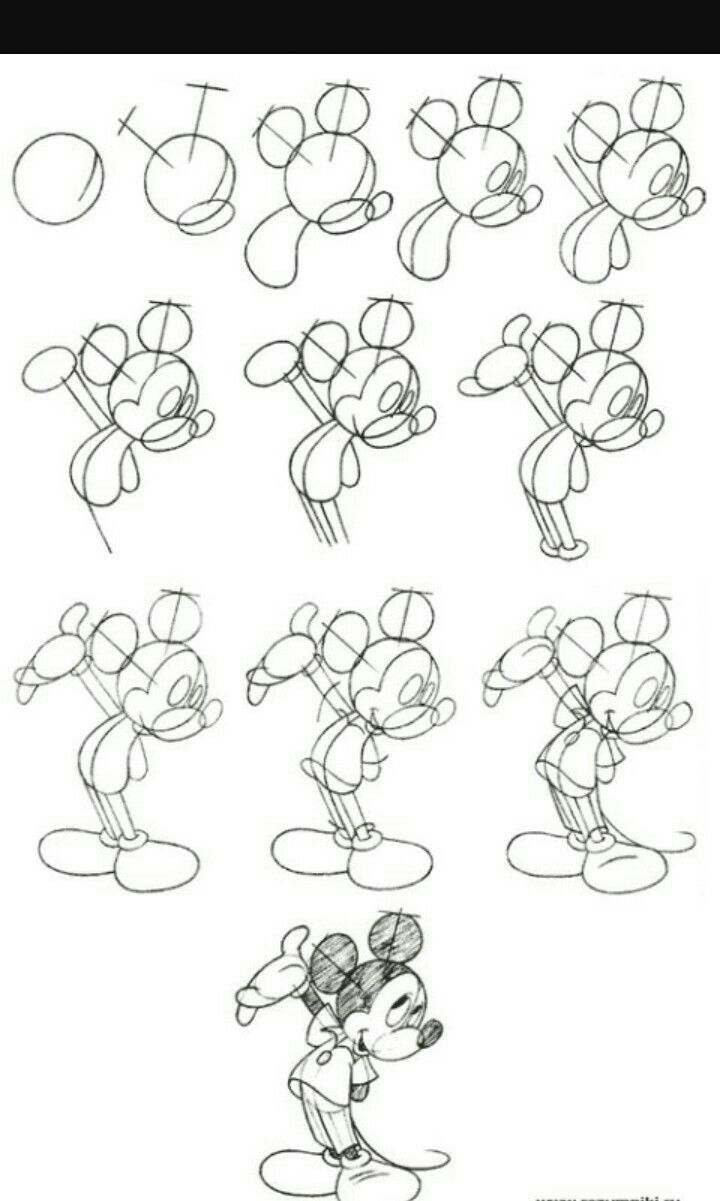 Микки Маус рисунок карандашом для начинающих