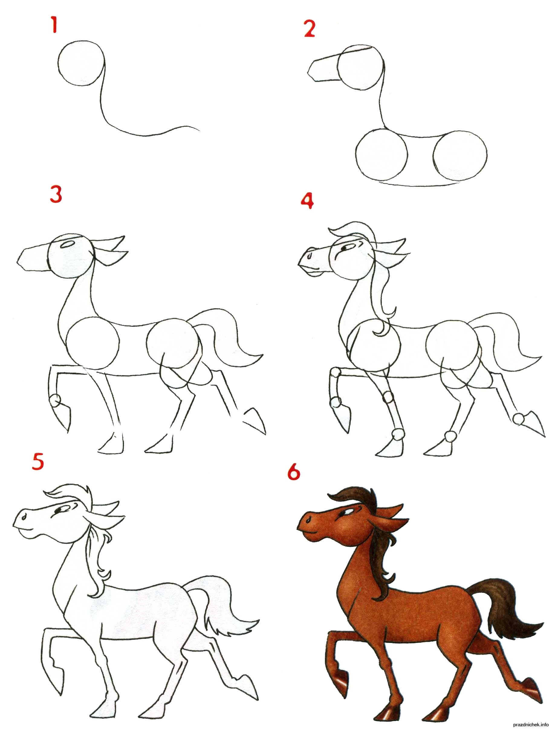 1. Как нарисовать лошадь, первый шаг рисунка