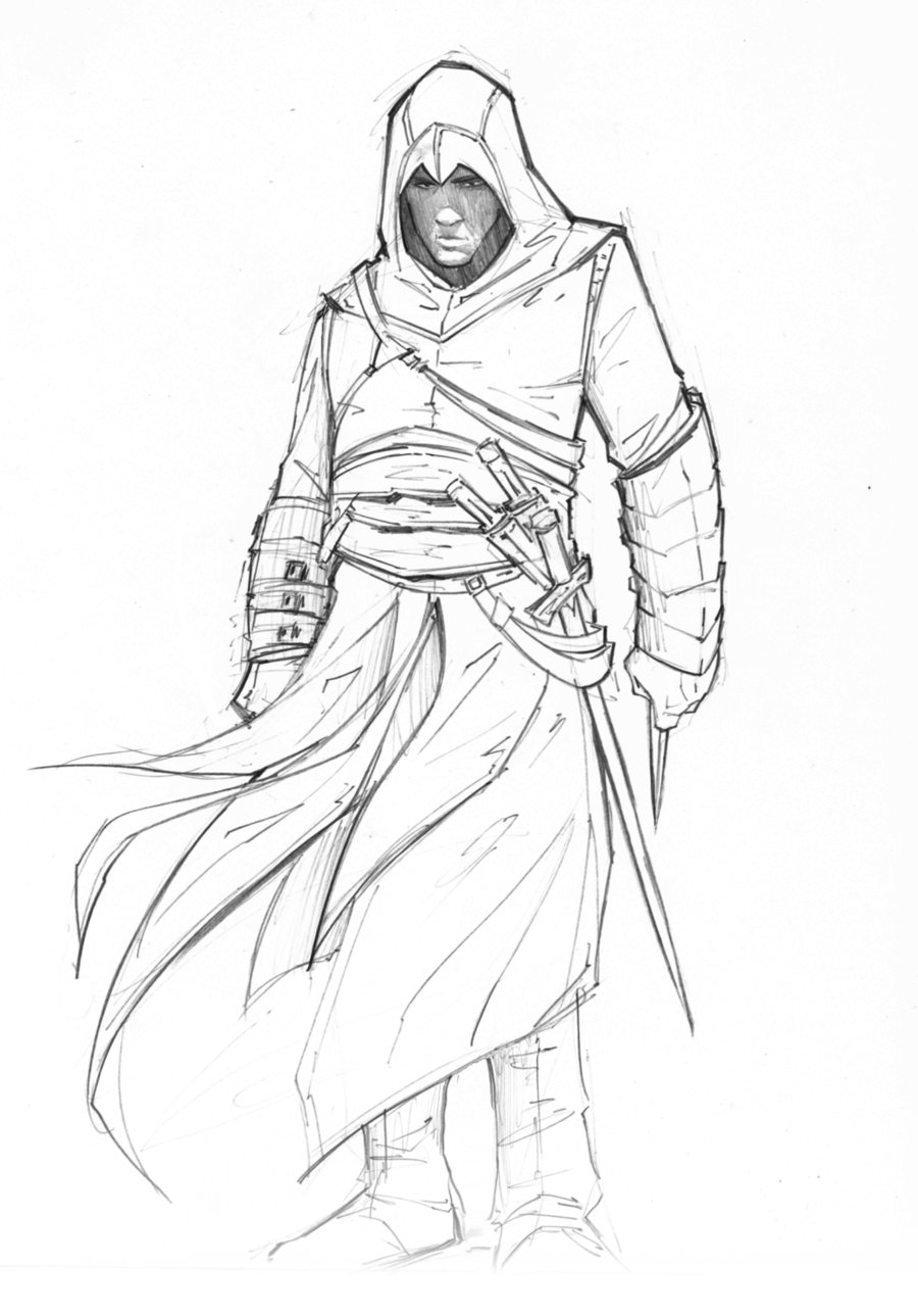 Как нарисовать Эцио из игры Assassins Creed карандашом поэтапно