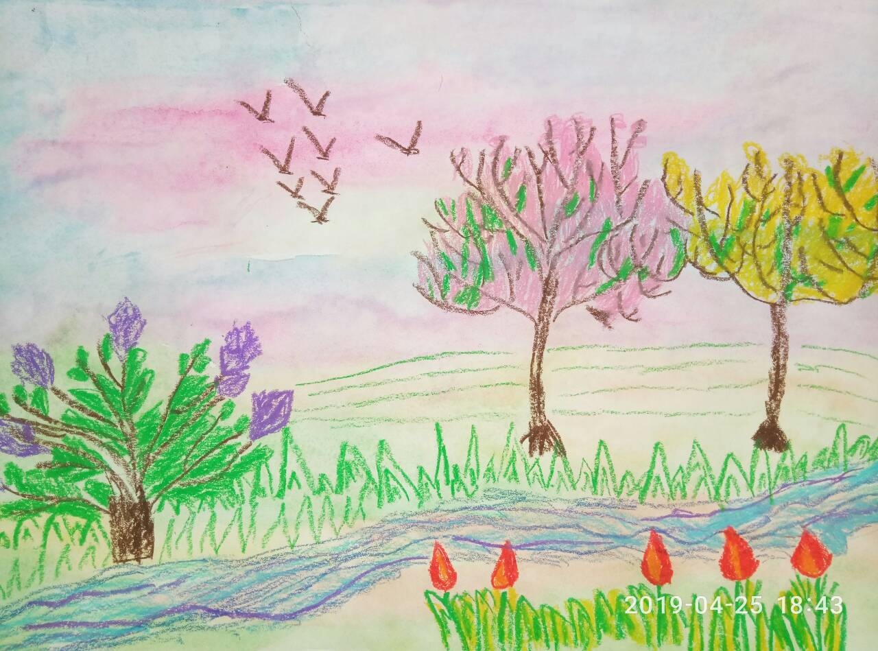 Окружающий мир 2 класс рисунок красота весны. Рисование весеннего пейзажа. Весенний пейзаж карандашом. Весенний пейзаж для детей.