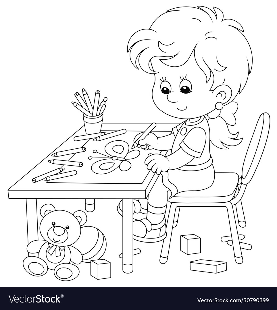Раскраска дети за столом