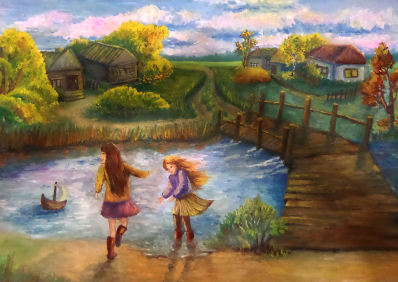 Речка рисунок. Река для детей. Радостный пейзаж для детей. Река картина детская.