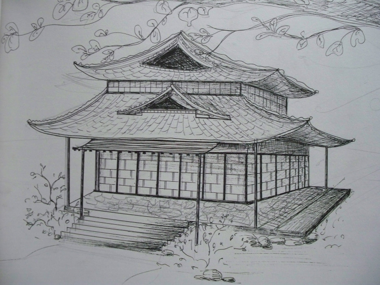 Японский дом поэтапное рисование