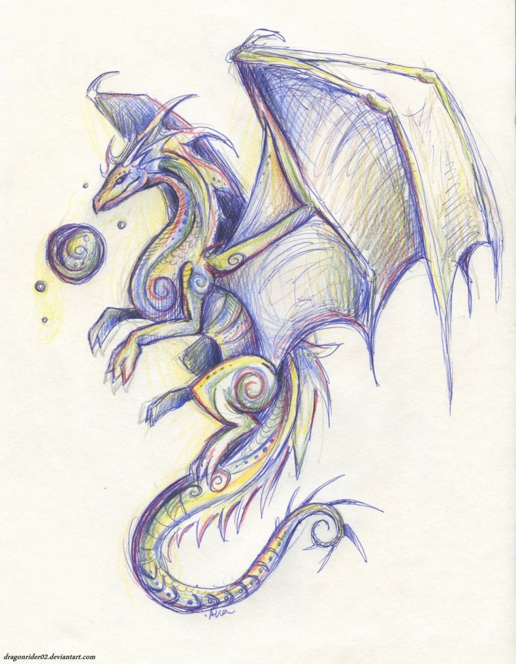 Нарисованный дракон на бумаге